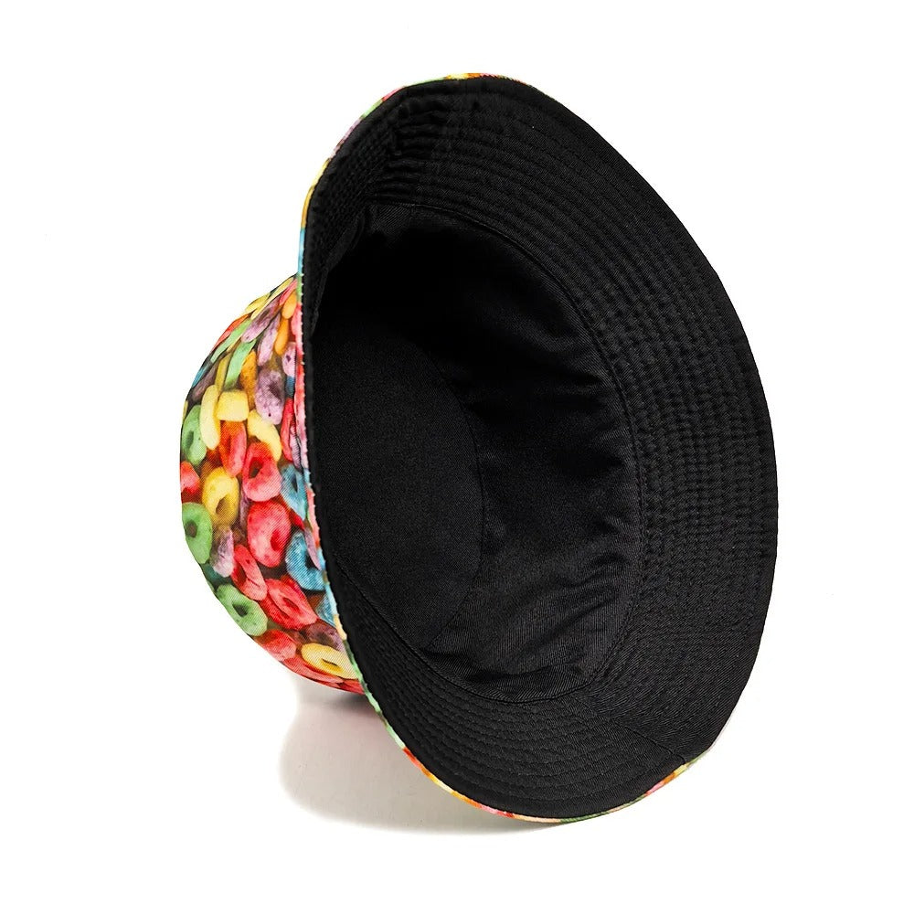 Donut Pattern Bucket Hat Cartoon Graffiti Printing Fisherman Hats Double Sides Panama Cap Men Women Sun Sunscreen Outdoor