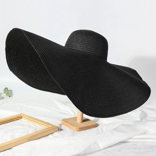Lady Summer Wide Brim Straw  Hat  Oversized 70cm Foldable Beach Sun Hats Large  Uv Protection Sun Hat for Women