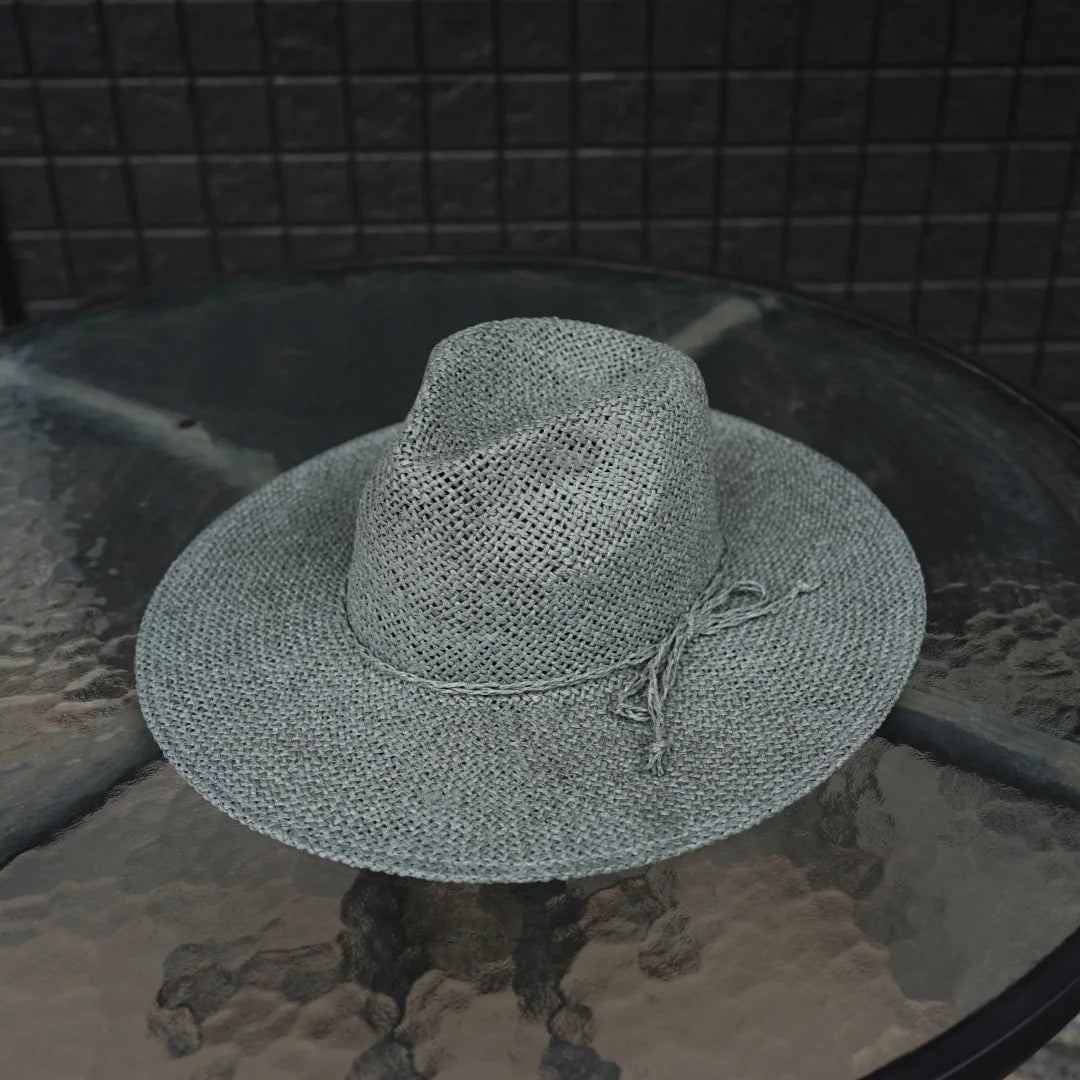 New Classical Gray Women Wide Brim Straw Panama Hat Ladies Fedora Hat Summer Beach Sun Hat