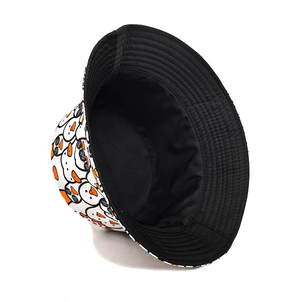 Cartoon Duck Bucket Hat White Cute Pattern Printing Fisherman Hats Double Sides Unisex Adult Panama Cap Caps For Men Momen