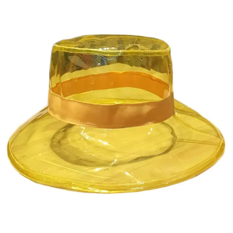 Women Men Summer PVC Transparent Bucket Hat Bright Jelly Solid Color Wide Brim Breathable Waterproof Fisherman Rain Hat