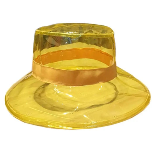 Women Men Summer PVC Transparent Bucket Hat Bright Jelly Solid Color Wide Brim Breathable Waterproof Fisherman Rain Hat