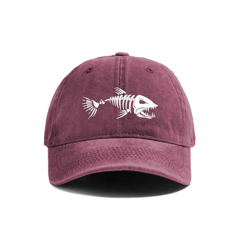Fishbone Baseball Cap Summer Distressed Dad Hats Men Outdoor Fishing Skeleton Fish Bone Caps
