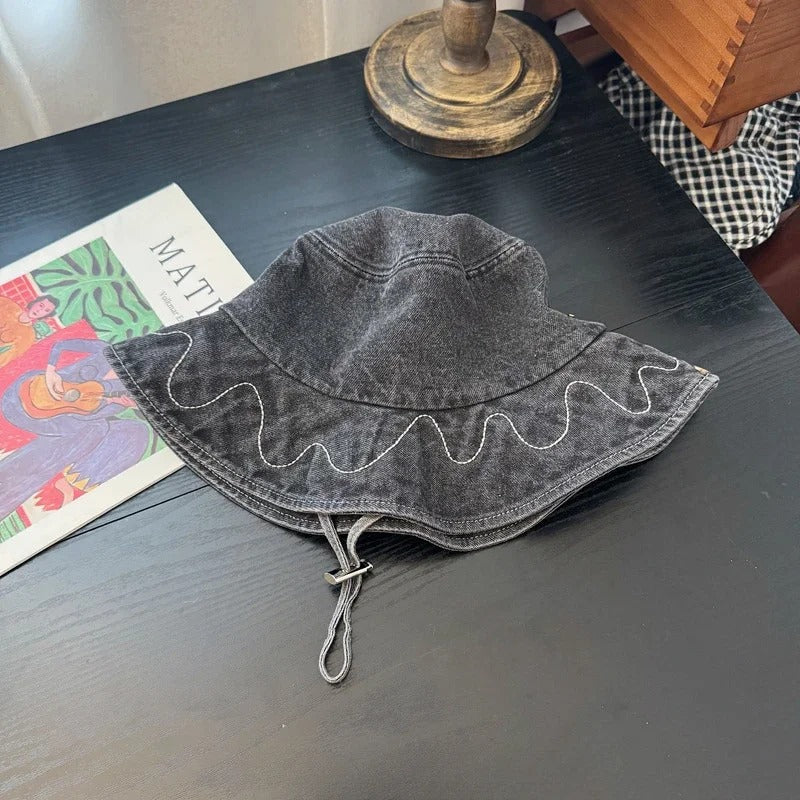 Cowboy Hiking Bucket Hat with String Men Denim Beach Sun Hat for Women Outdoor Couple Bob Panama Summer Fisherman Hat