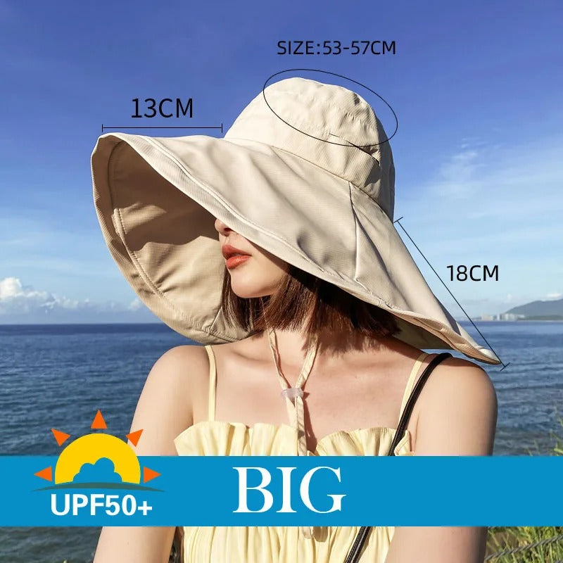 Wide Brim UPF 50+ Sun Hat Women Anti-UV Protection Hiking Fisherman Cap Fold Summer Solid Beach Bucekt Hat