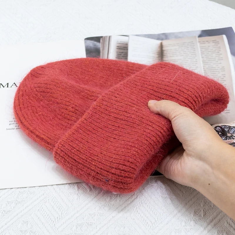 Warm Angola Rabbit Fur Winter Knitted Beanies Women Cap Female Ski Outdoor Warm Cashmere Wool Hats