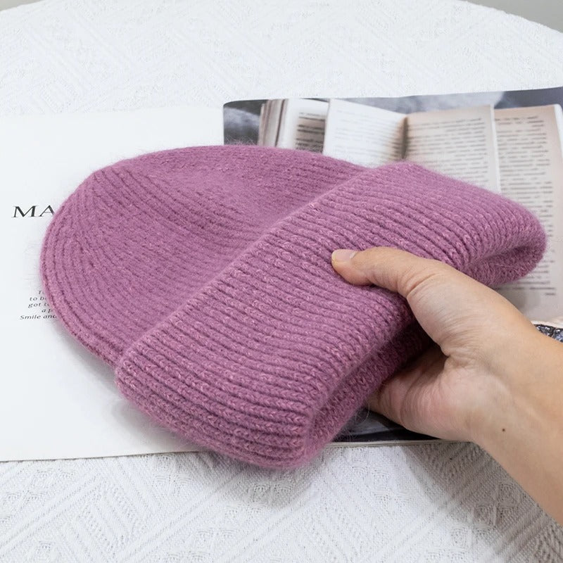 Warm Angola Rabbit Fur Winter Knitted Beanies Women Cap Female Ski Outdoor Warm Cashmere Wool Hats