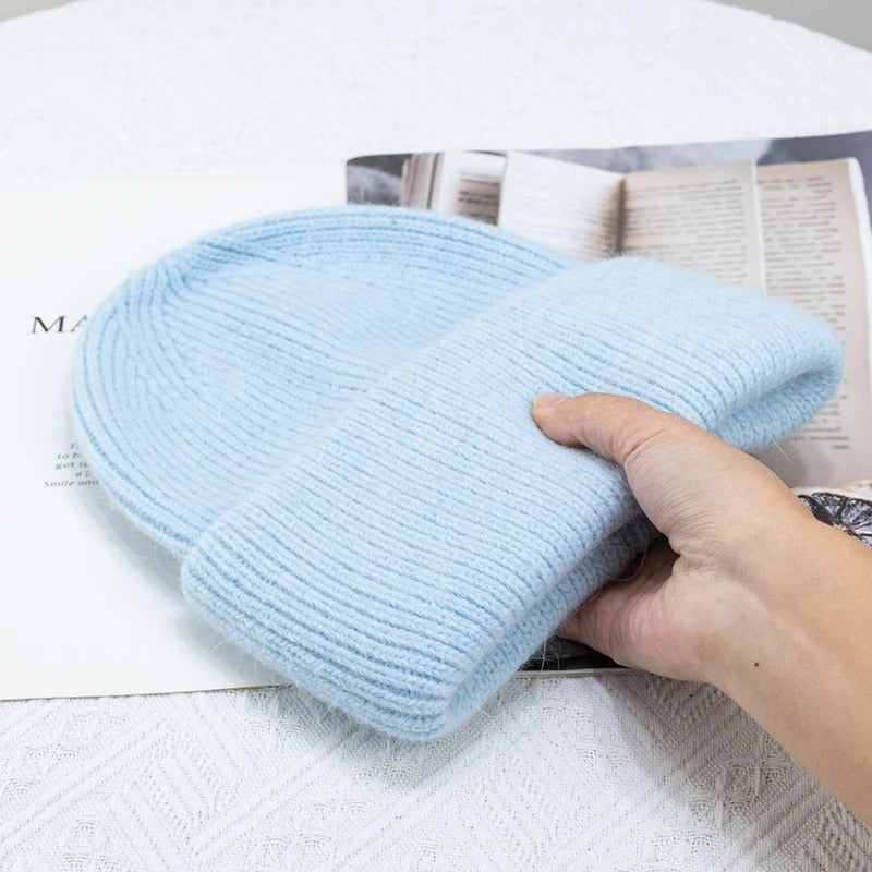 Warm Angola Rabbit Fur Winter Knitted Beanies Women Cap Female Ski Outdoor Warm Cashmere Wool Hats