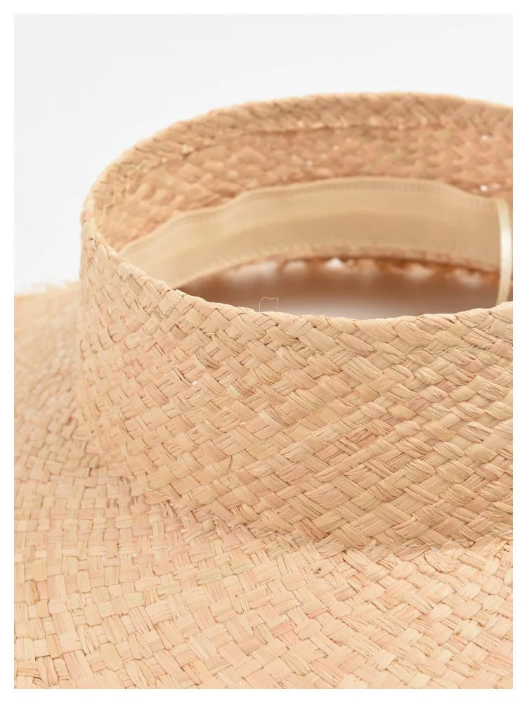 Nature Raffia Straw Sun Hat for Women 57cm Emtey Top Vsor Summer Outdoor Holiday Beach Hawaii Style Straw Hat for Female