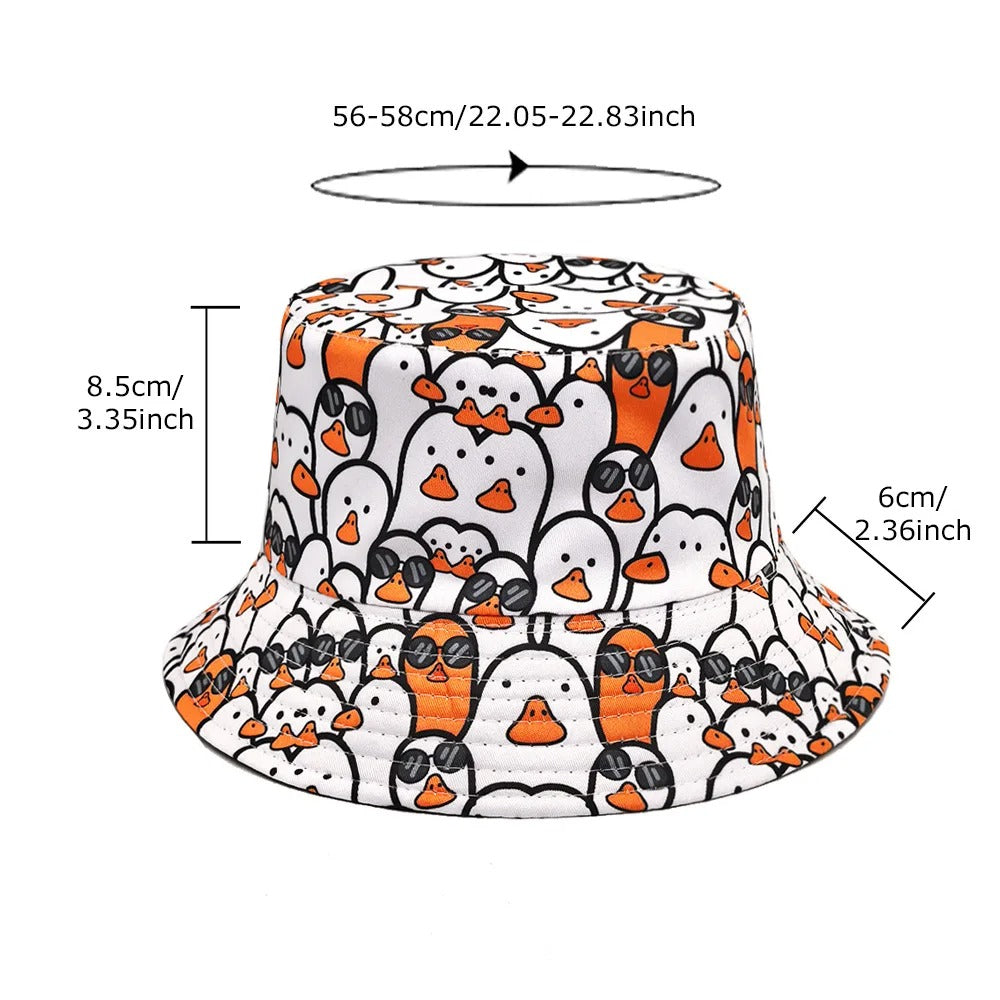 Cartoon Duck Bucket Hat White Cute Pattern Printing Fisherman Hats Double Sides Unisex Adult Panama Cap Caps For Men Momen