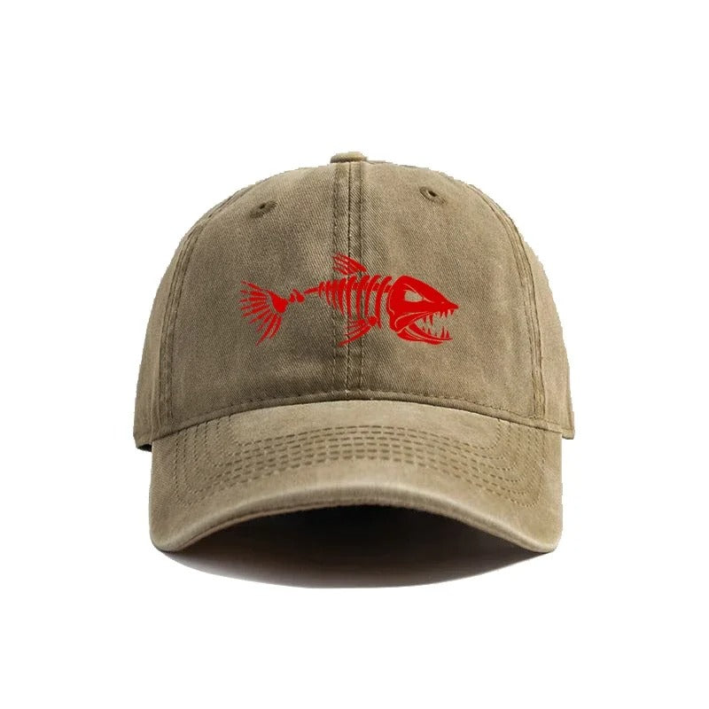Fishbone Baseball Cap Summer Distressed Dad Hats Men Outdoor Fishing Skeleton Fish Bone Caps