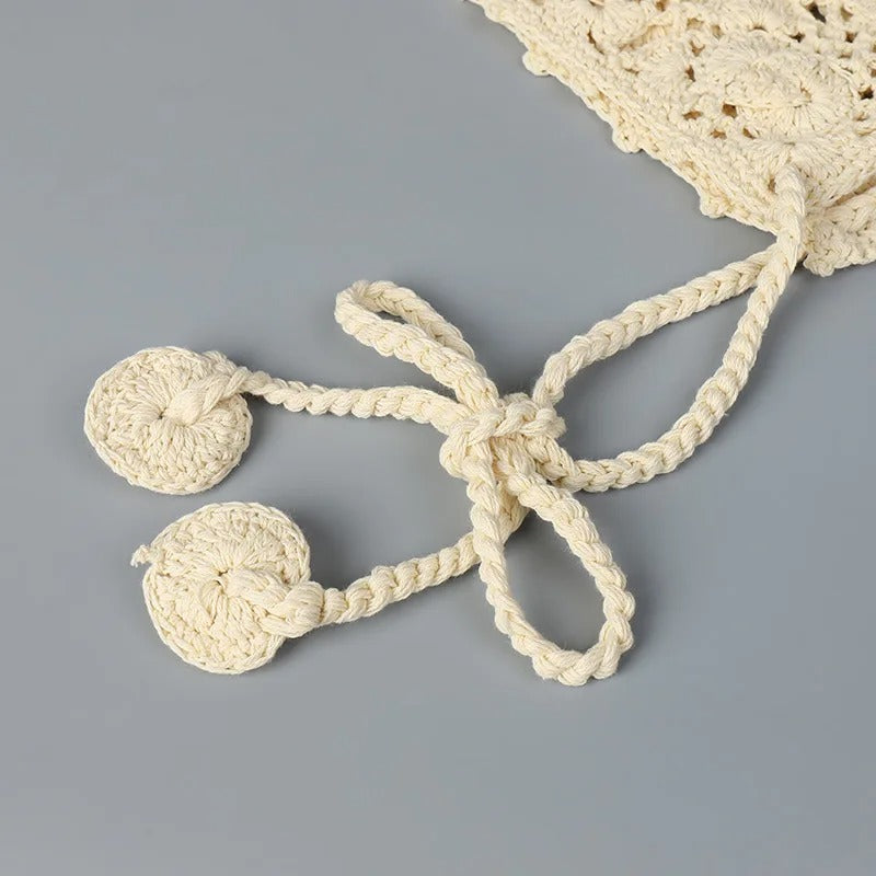 New Handmade Fashion Crochet Lace Knit Hat Spring Summer Ball Fringe Ear Strap Hat Red Ladies Crochet Hat Floral Skull Cap