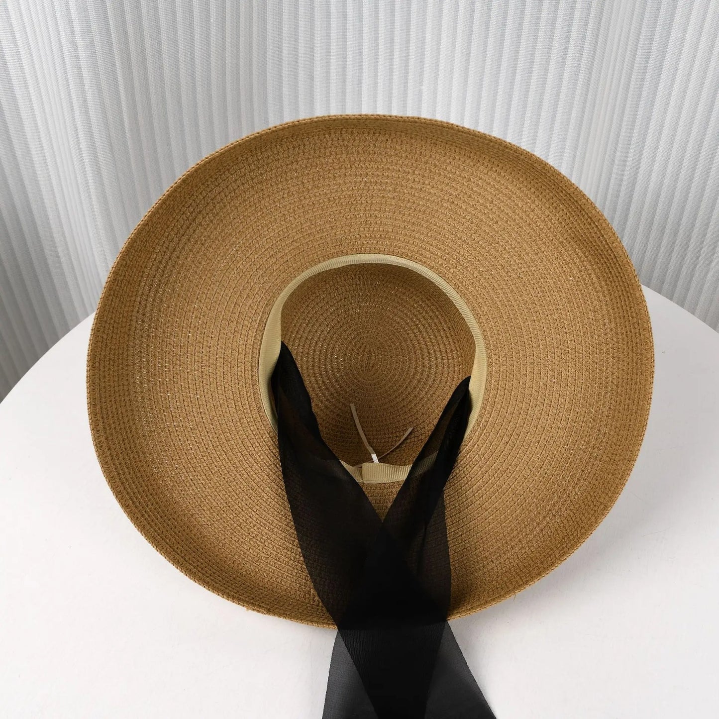 Summer Pape Straw Hat with Windproof Rope Hepburn Style Big Eaves Female Outdoor Travel Beach Vacation Seaside Sun Hat Female