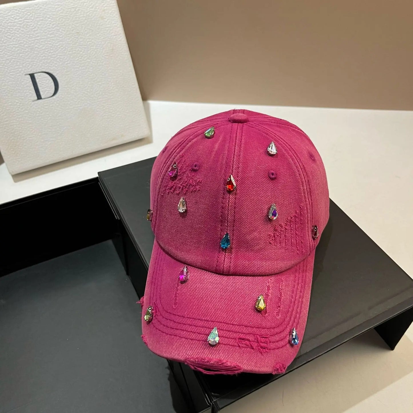 Luxury Water Diamond Baseball Cap Design Sun  Hat American Youth Personalized  Water Washed Punched Baseball Hat Trend