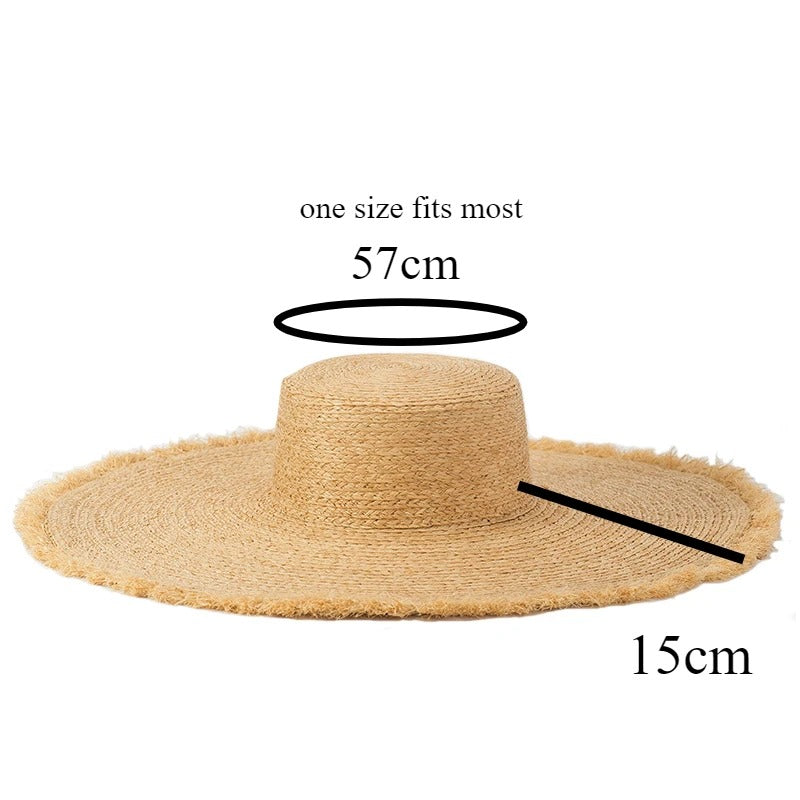 Bohemian Raw-edge Raffia Hat Summer Holidays Beach UPF Sun Hat Sophisticated Trendy UV-filtering Wide-brim Hat