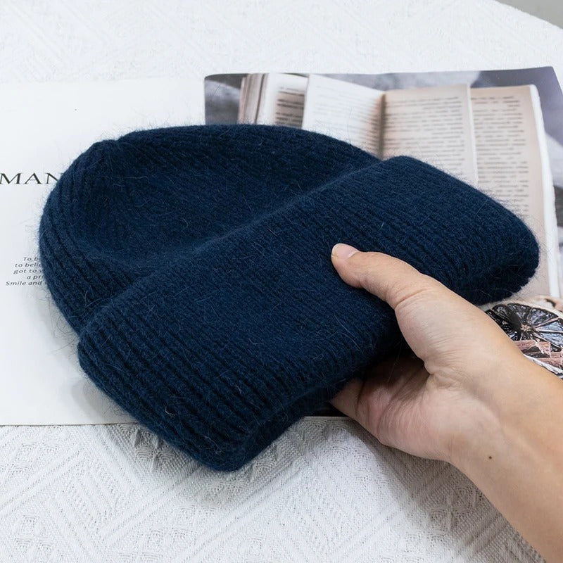 Warm Angola Rabbit Fur Winter Knitted Beanies Women Cap Female Ski Outdoor Warm Cashmere Wool Hats