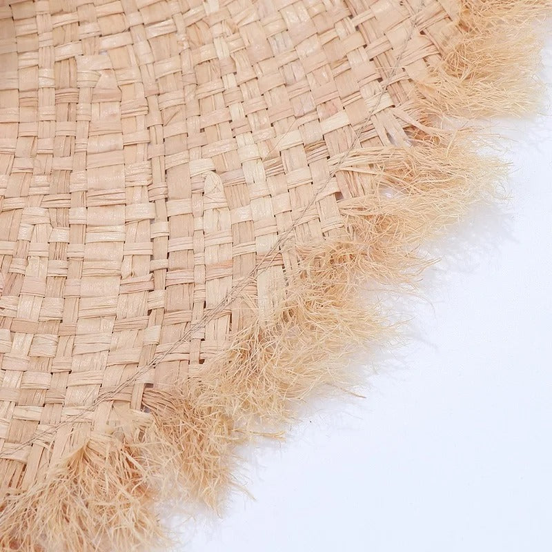 100% Handmade Natural Raffia Hats Women Flat Top Wide Brim Straw Hat Beach Hat Lady Holiday Panama Sun Protection Sun Hat
