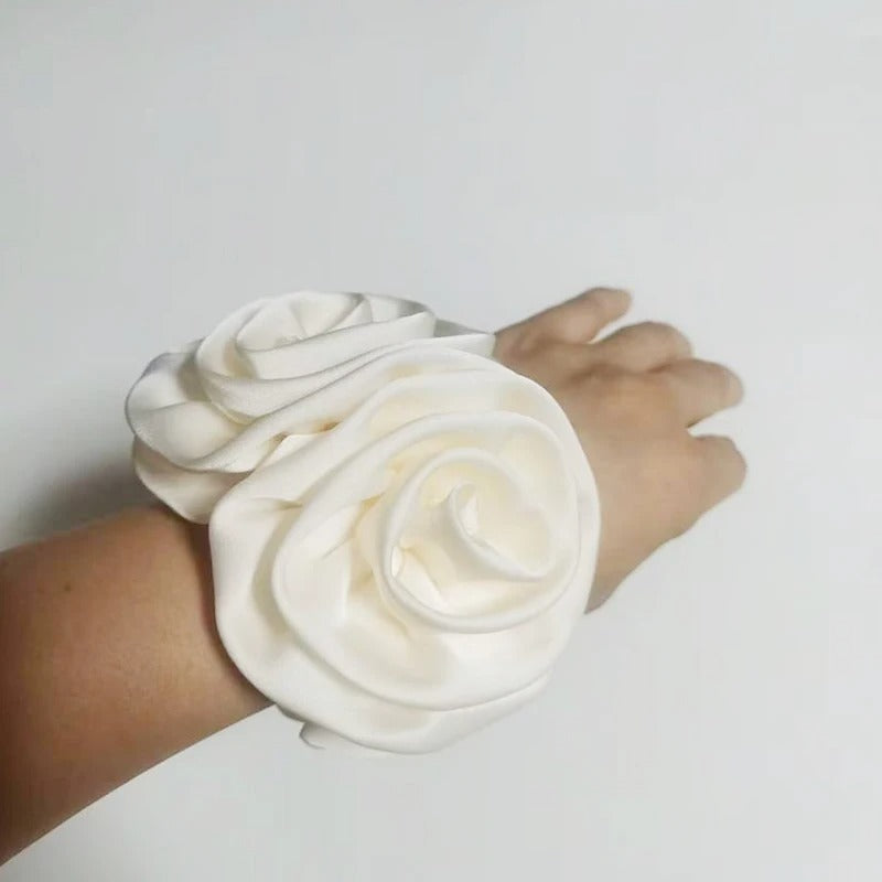 Satin Scrunchies Women 2 Rose Hair Bands Elastic Rubber Bands Back Ponytail Cute Summer Headwear Women's Hair Accessories