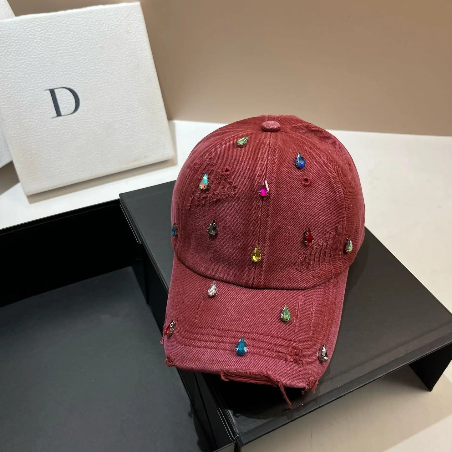 Luxury Water Diamond Baseball Cap Design Sun  Hat American Youth Personalized  Water Washed Punched Baseball Hat Trend