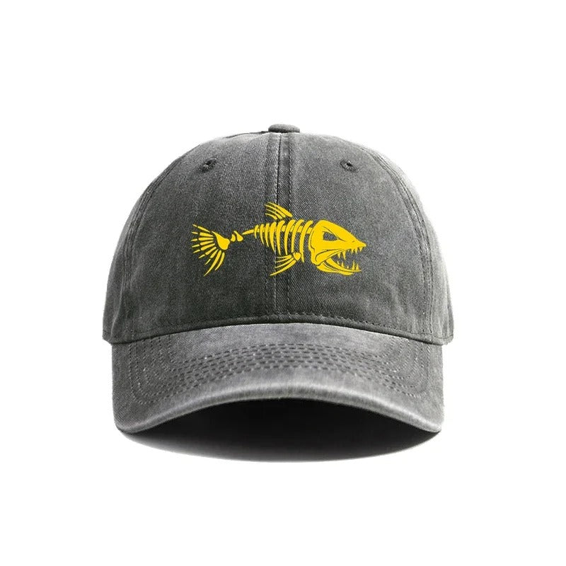 Fishbone Baseball Cap Summer Distressed Dad Hats Men Outdoor Fishing Skeleton Fish Bone Caps
