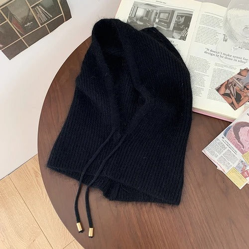 Winter Rabbit Hair Knitted Scarf Hood Hat Women Cashmere  Warm  Beanie Unisex Balaclava Bib Skiing Outdoor Wool Bonnet
