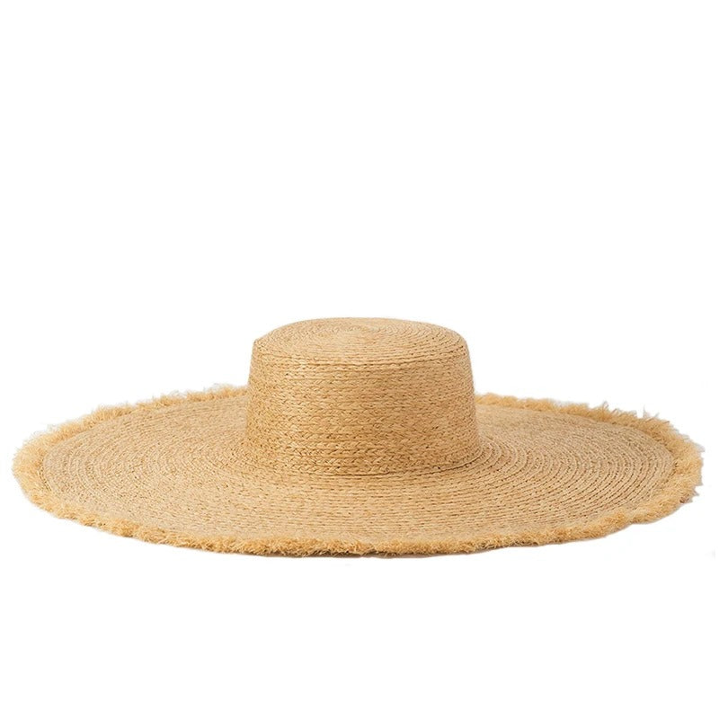 Bohemian Raw-edge Raffia Hat Summer Holidays Beach UPF Sun Hat Sophisticated Trendy UV-filtering Wide-brim Hat