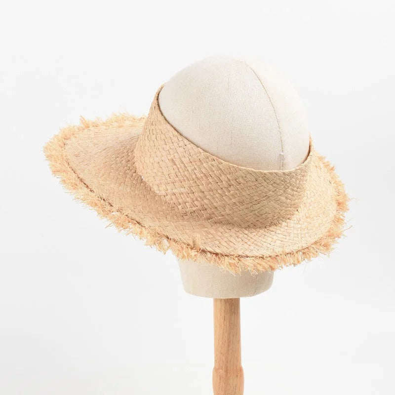 Nature Raffia Straw Sun Hat for Women 57cm Emtey Top Vsor Summer Outdoor Holiday Beach Hawaii Style Straw Hat for Female