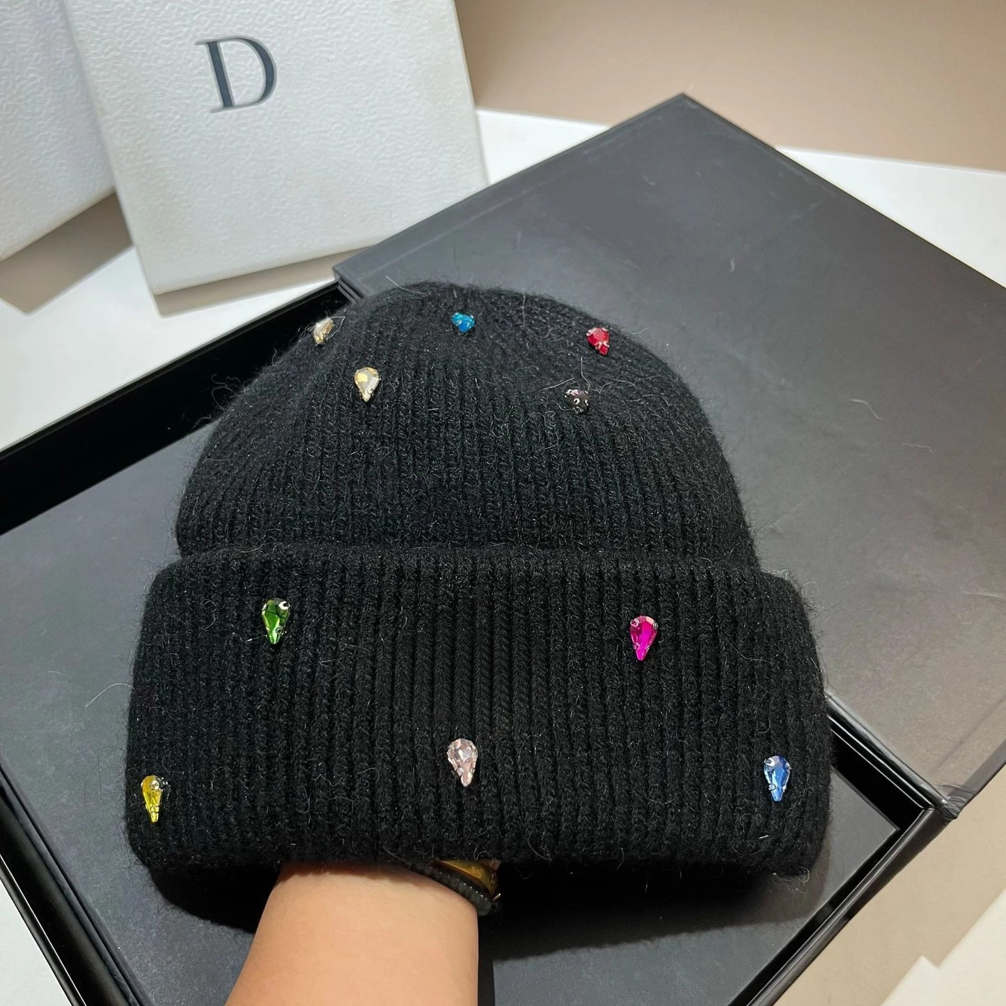 Fashion Warm Angola Rabbit Fur Winter Knitted Beanies Women Cap Female Ski Outdoor Warm Cashmere Wool Hats