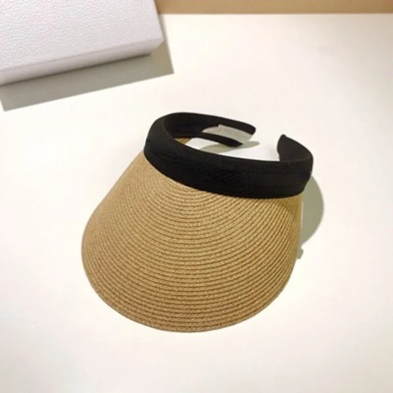 Straw Empty Top for Women Summer Hat Ladies Sun Protection Outdoor Sports Fishing Vacation Beach Hat Chapeau