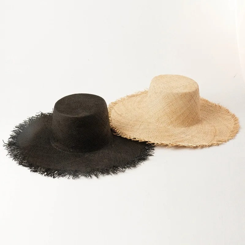 Fashion Trend Flat Top Straw Classic Treasure Grass Sun Protection Hat Outdoor Beach Hat Designer Black Cap