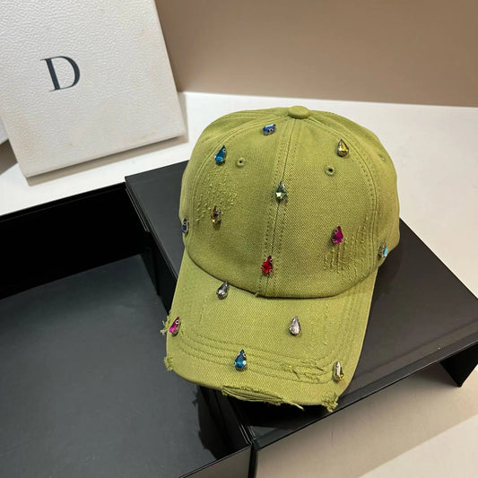 Luxury Water Diamond Baseball Cap Design Sun  Hat American Youth Personalized  Water Washed Punched Baseball Hat Trend