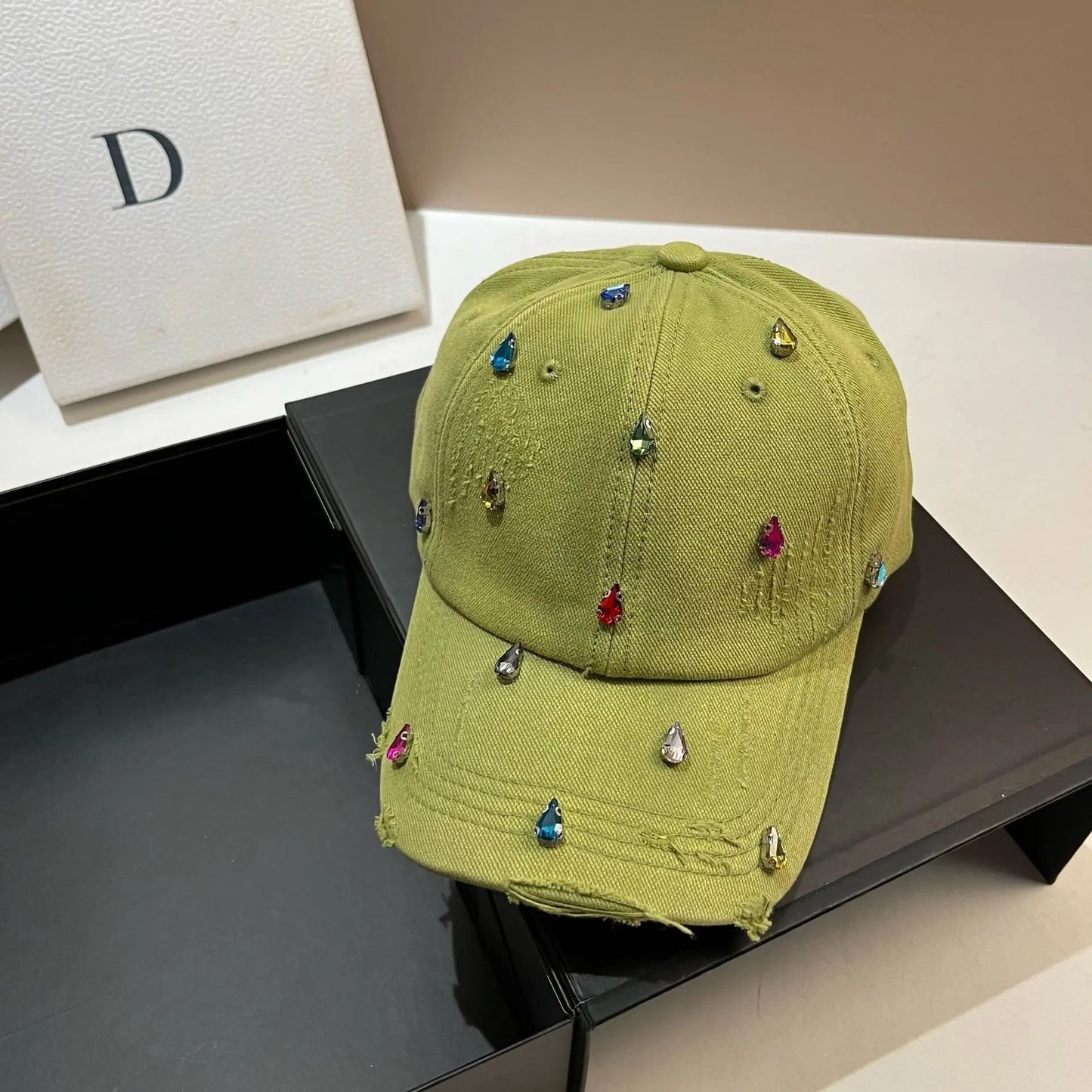 Luxury Water Diamond Baseball Cap Design Sun  Hat American Youth Personalized  Water Washed Punched Baseball Hat Trend