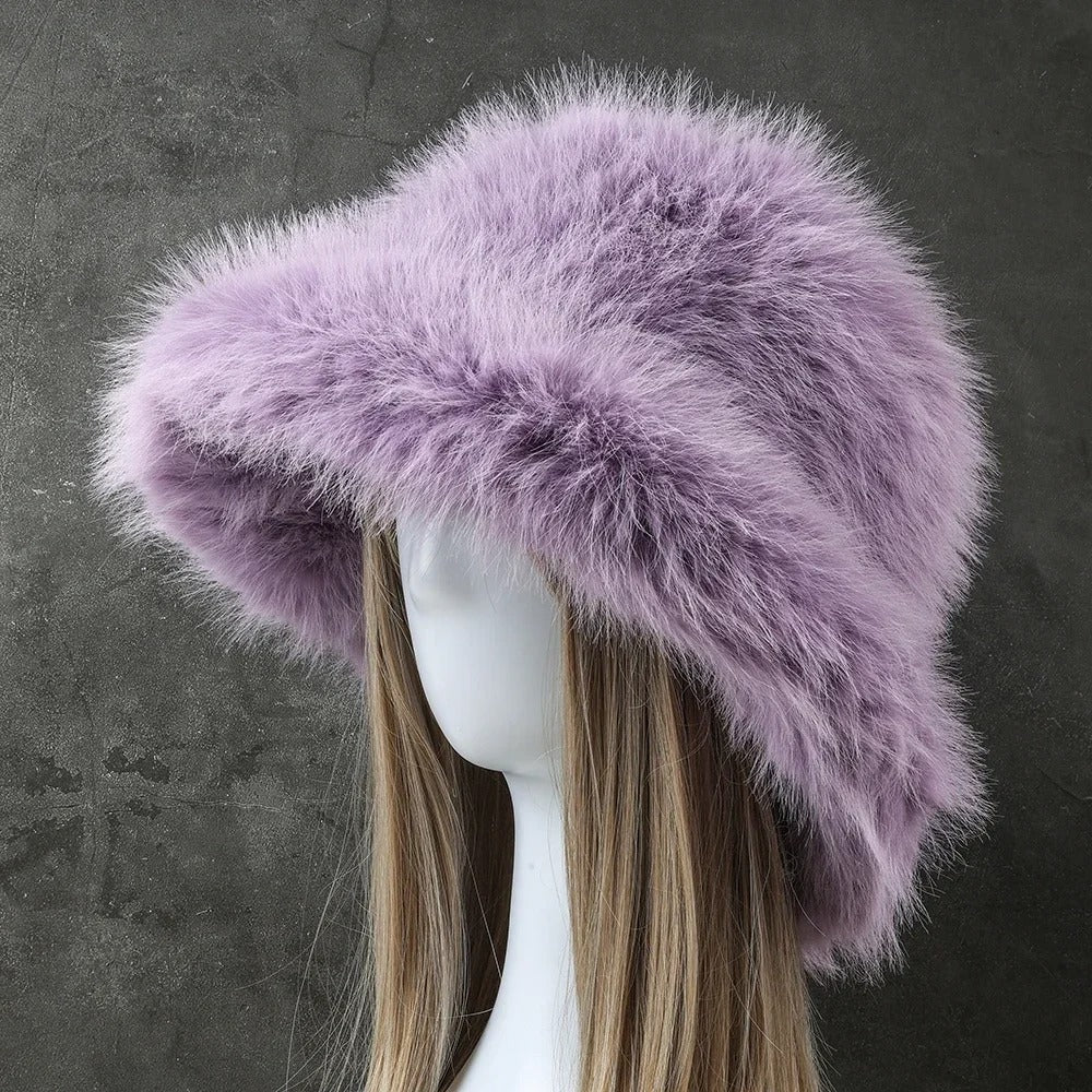 Rabbit Fur Knitted Scarf Hood Women Cashmere Beanies Winter Unisex Warm Skiing Hat Outdoor Ear Protection Bonnet