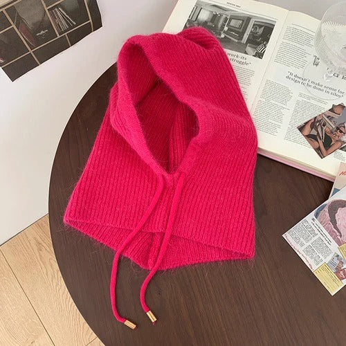 Winter Rabbit Hair Knitted Scarf Hood Hat Women Cashmere Warm Beanie Unisex Balaclava Bib Skiing Outdoor Wool Bonnet