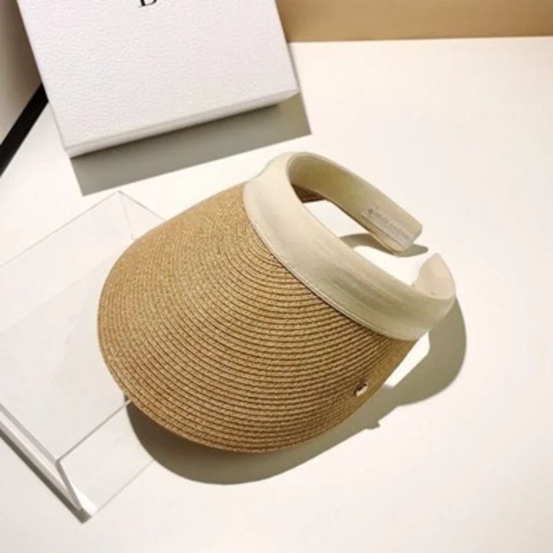 Straw Empty Top for Women Summer Hat Ladies Sun Protection Outdoor Sports Fishing Vacation Beach Hat Chapeau