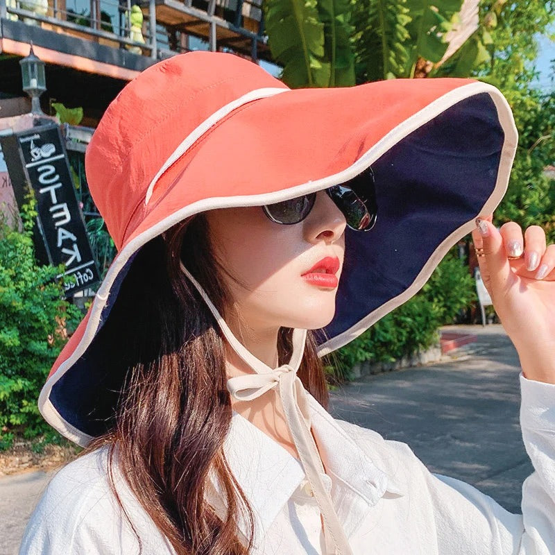 Wide Brim UPF 50+ Sun Hat Women Anti-UV Protection Hiking Fisherman Cap Fold Summer Solid Beach Bucekt Hat