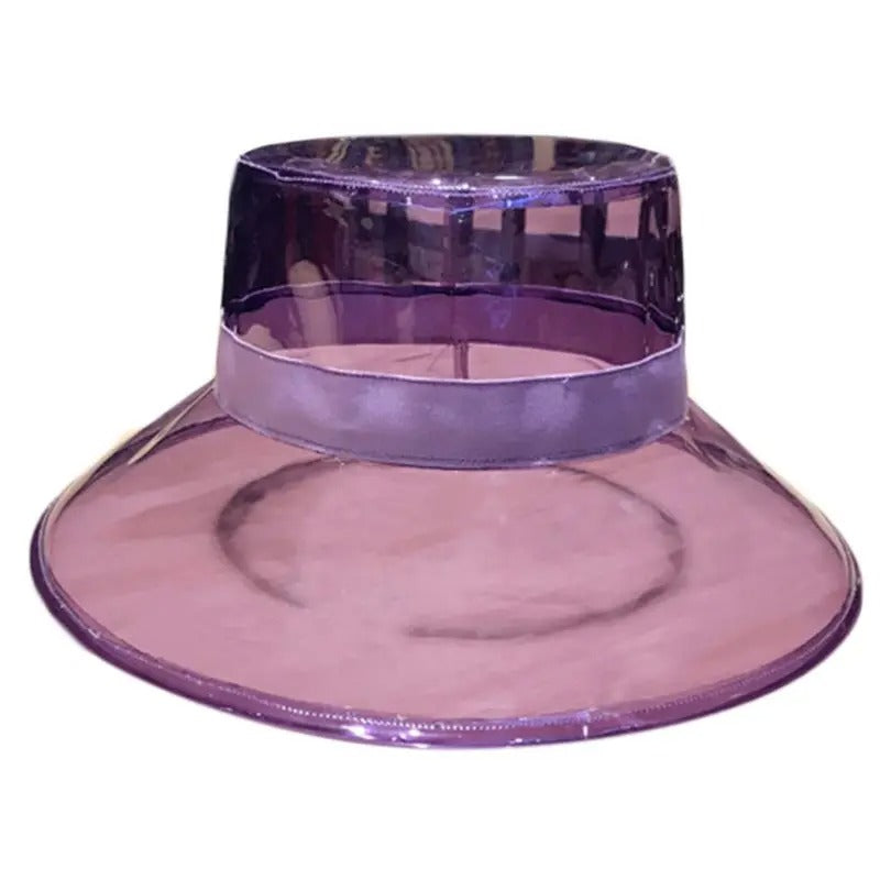Women Men Summer PVC Transparent Bucket Hat Bright Jelly Solid Color Wide Brim Breathable Waterproof Fisherman Rain Hat