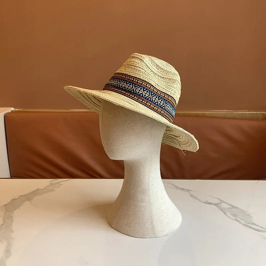 Summer Travel Paper Straw Hat Momen's Sun Protection Sunshade Flat Brim Jazz Hats Men Versatile Casual Outdoor Sun Hats Men