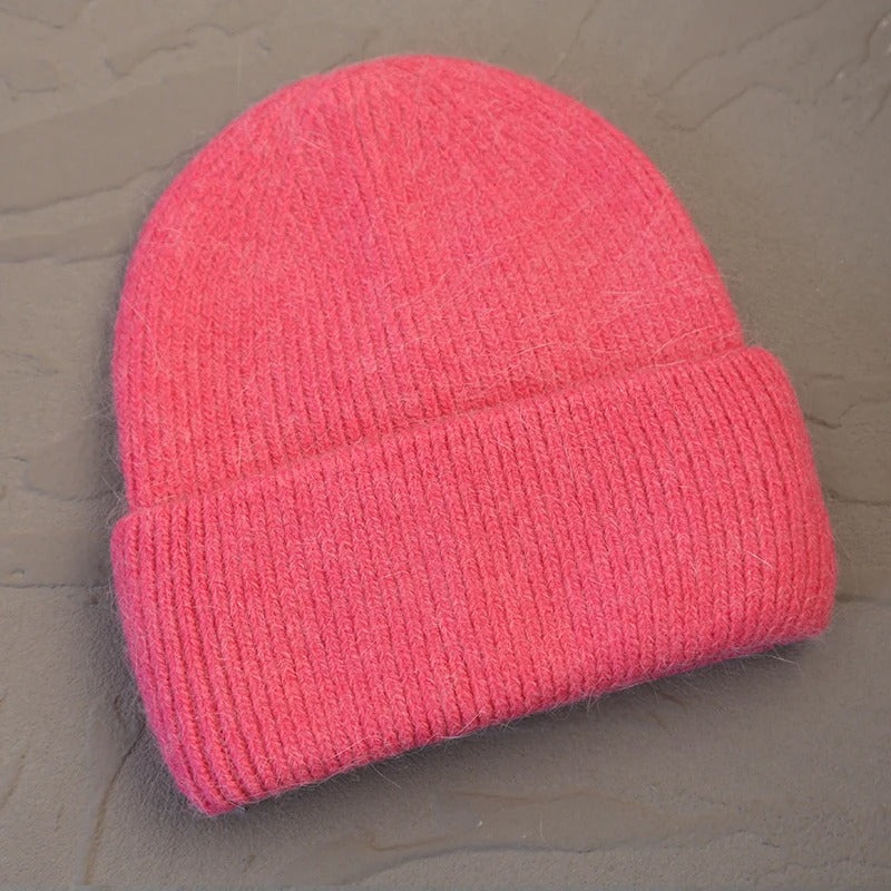 Warm Angola Rabbit Fur Winter Knitted Beanies Women Cap Female Ski Outdoor Warm Cashmere Wool Hats