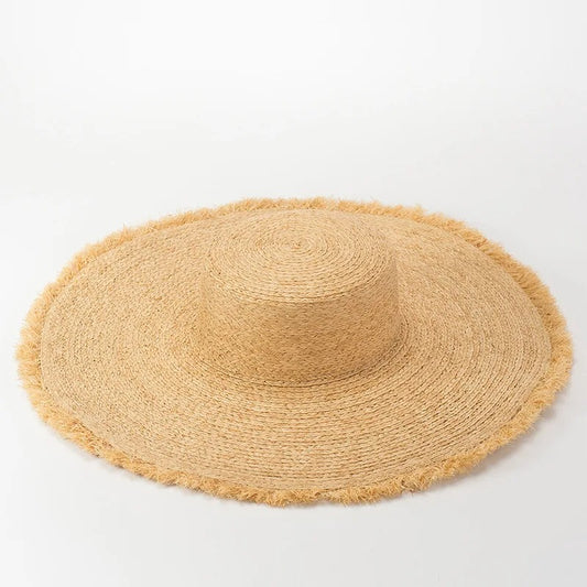 Bohemian Raw-edge Raffia Hat Summer Holidays Beach UPF Sun Hat  Sophisticated  Trendy UV-filtering Wide-brim Hat