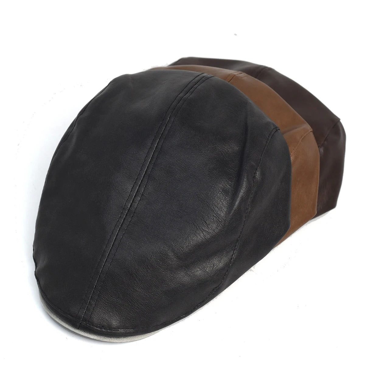 New Men Women Berets Faux Leather British Vintage Flat Cap Male Solid Black Red Navy Brown Newsboy Caps Adjustable Driver Hats