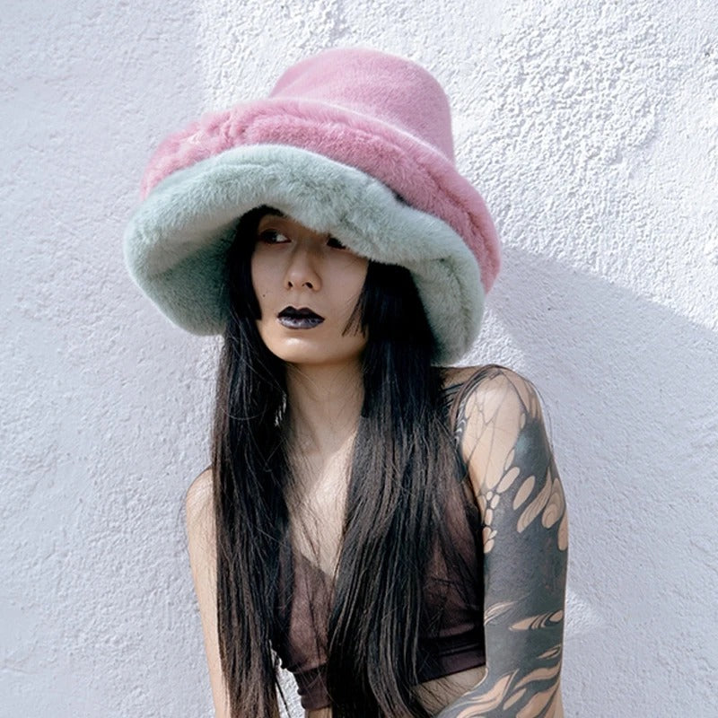 Oversized Plush Fluffy Bucket Hat Women Female Fashion Faux Fur Autumn Winter Hat Large Warm Clouds Fisherman Cap luxury hat