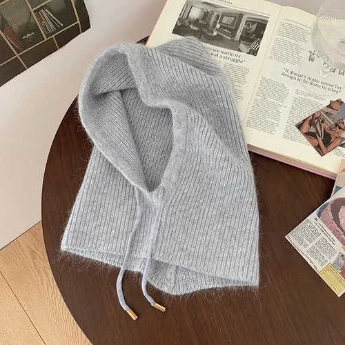 Winter Rabbit Hair Knitted Scarf Hood Hat Women Cashmere  Warm  Beanie Unisex Balaclava Bib Skiing Outdoor Wool Bonnet