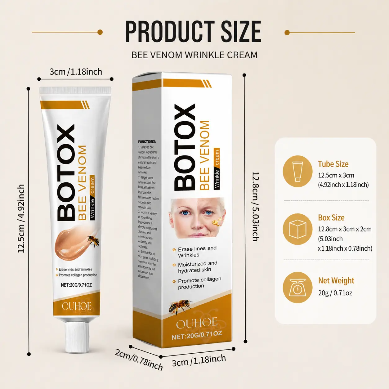 Venom Wrinkle Removal CreamLifting & Recovery, Bee Venom Cream, All Skin Types