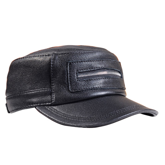 Genuine Leather Military Cap Men's Real Leather Winter Adjustable Flat Baseball Trucker Caps/Hats