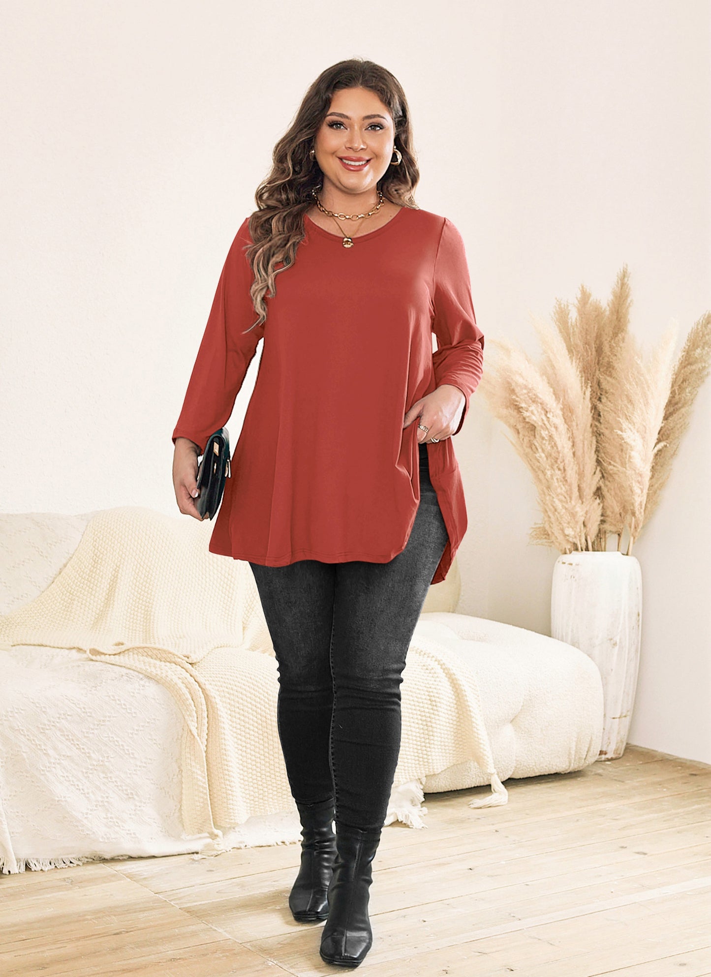 Womens Tops - Plus Size Tunics 3/4 Sleeve Loose Fit Dressy Casual Long Swing Flowy Lady Blouses Shirts Wear with Leggings Teals Blue Clothing A21 SATBO3