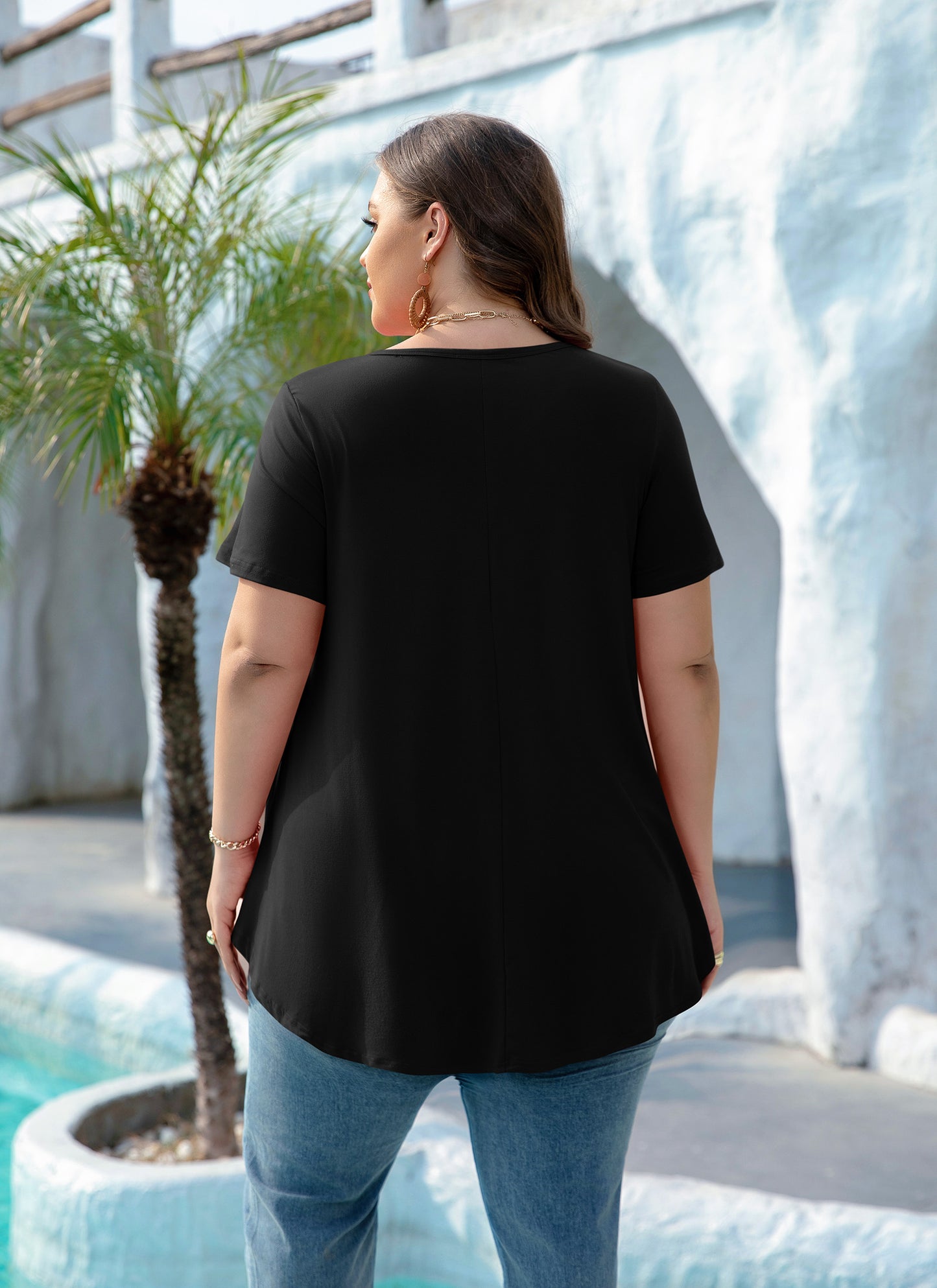 Tunic Tops for Women Plus Size Short Sleeve Crew Neck Swing Flare Loose T-Shirt Blouses to Wear with Leggings