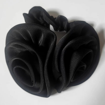 Satin Scrunchies Women 2 Rose Hair Bands Elastic Rubber Bands Back Ponytail Cute Summer Headwear Women's Hair Accessories