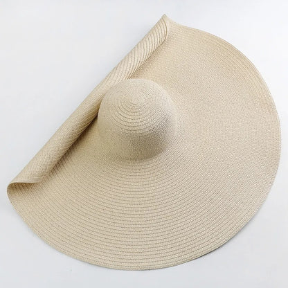 Lady Summer Wide Brim Straw  Hat  Oversized 70cm Foldable Beach Sun Hats Large  Uv Protection Sun Hat for Women