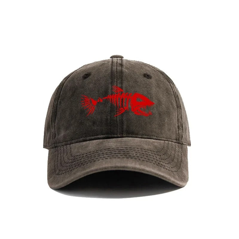 Fishbone Baseball Cap Summer Distressed Dad Hats Men Outdoor Fishing Skeleton Fish Bone Caps